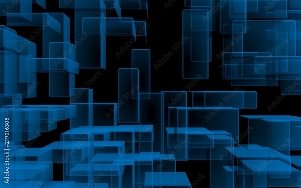 Blue and dark abstract digital and technology background. The pattern with repeating rectangles. 3D illustration Blue and dark abstract digital and technology background. The pattern with repeating rectangles. 3D illustration