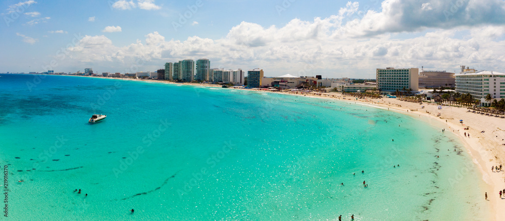 Panoramic aerial view of Zona Hotelera.Cancún, Mexico