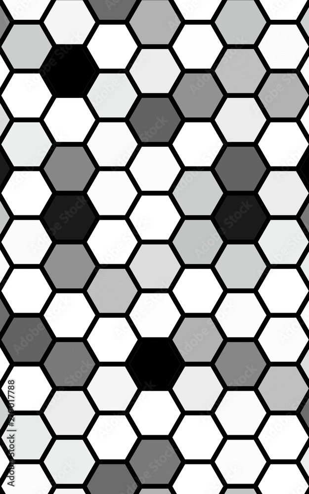 Black honeycomb with a gradient color. Isometric geometry. 3D illustration Black honeycomb with a gradient color. Isometric geometry. 3D illustration