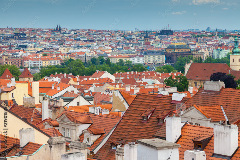 The famous red rooftops of Prague, Czechia, Europe