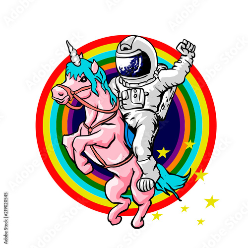 Fototapeta Naklejka Na Ścianę i Meble -  Cartoon astronaut riding a horse