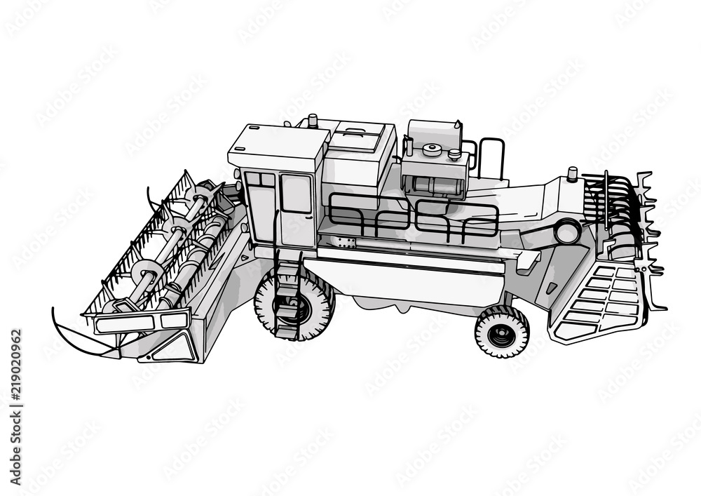 sketch combine harvester vector