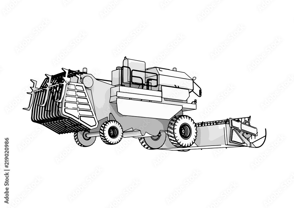tractorsketch.com - tractor art drawing sketch picture Claas Lexion 600  Terra Trac Combine