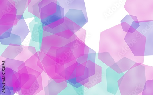 Multicolored translucent hexagons on white background. Pink tones. 3D illustration