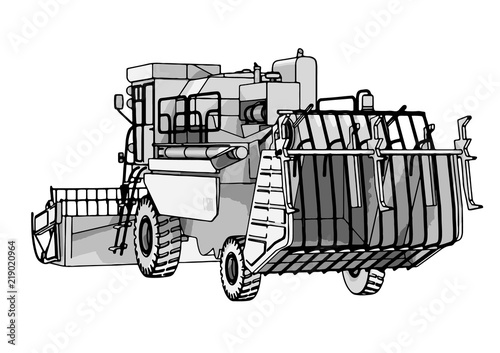 sketch combine harvester vector
