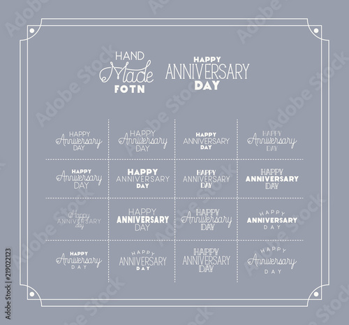 happy anniversary day with set hand made fonts