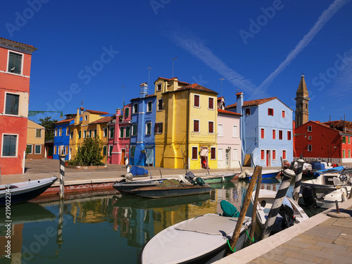 The romantic houses painted in brilliant pastel shades on the Island of Burano Italy