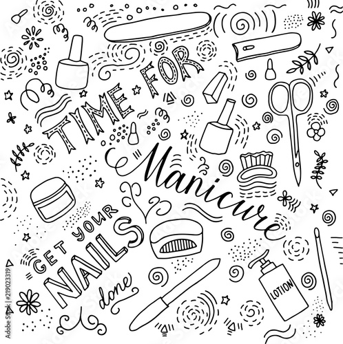 Time for manicure doodle lettering for poster or card