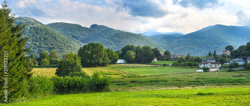 Pyrenes valley in France in Nistos  with a view to the mountain chain