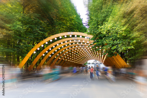 Sokolniki Park, Sunny summer day, wooden arch - the symbol of Sokolniki Park photo