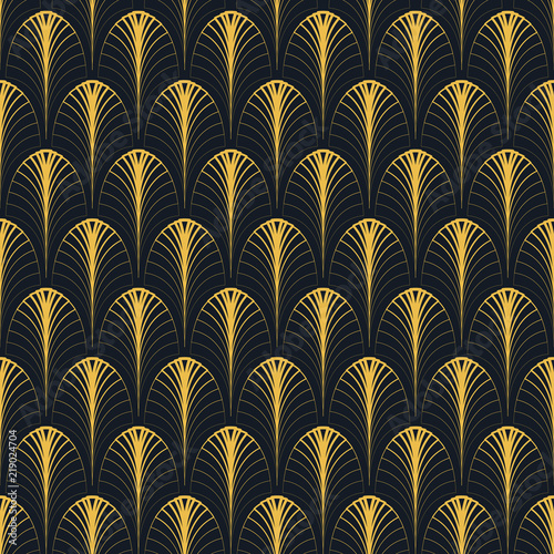 Art Deco seamless pattern. Gold on black