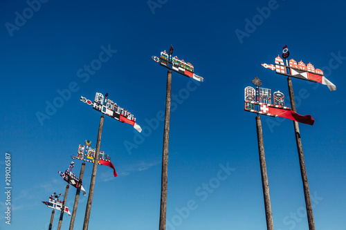 Wooden carved weather vanes in Nida, Lithuania photo