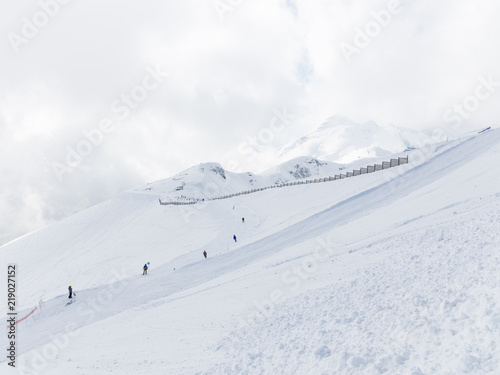 Mountain skiers in the mountains in Sochi, Russia