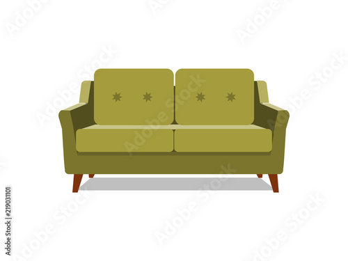 Vector realistic green sofa with on background. Object of interior, expensive and exclusive furniture for vip person cartoon illustration vector.
