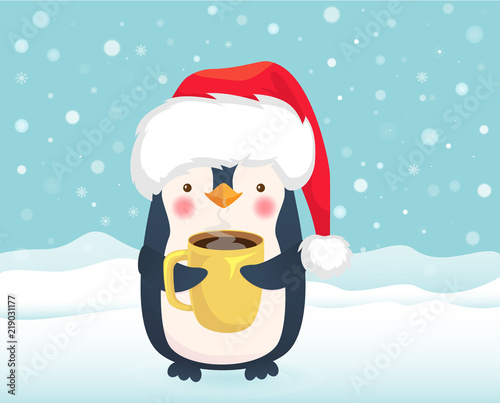 penguin holding a cup of coffee