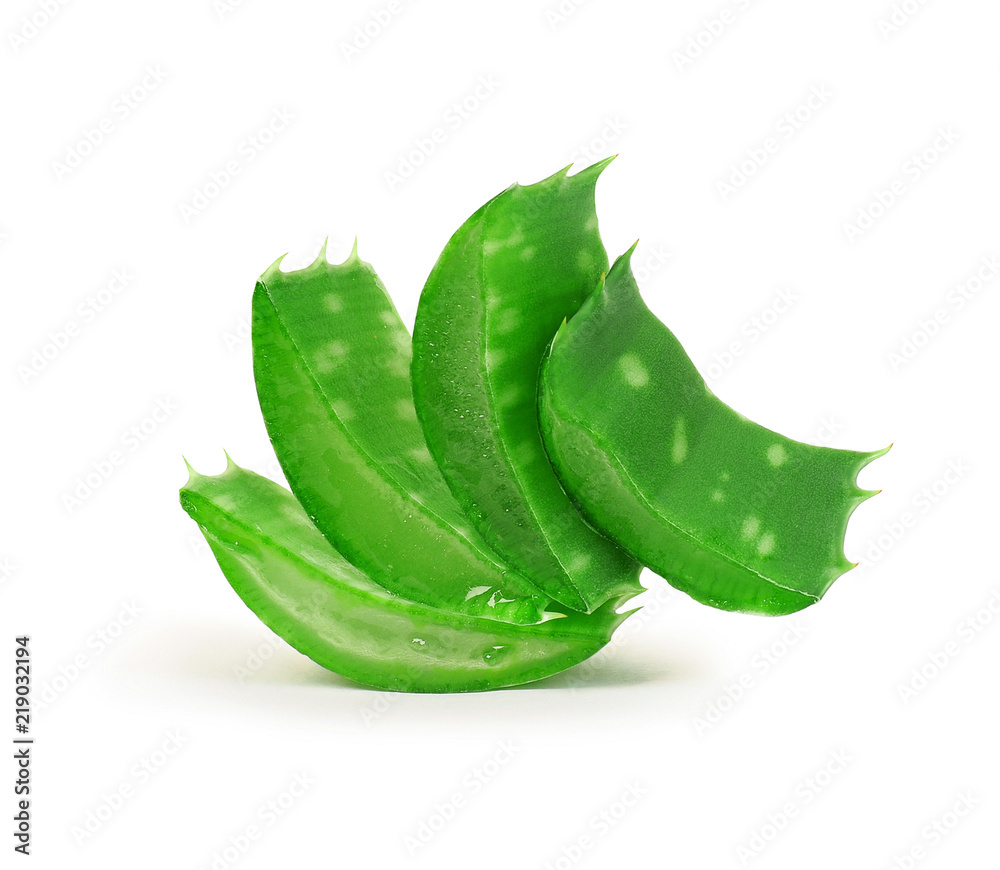Fresh slices of aloe vera closeup on a white background Fresh slices of aloe vera closeup on a white background