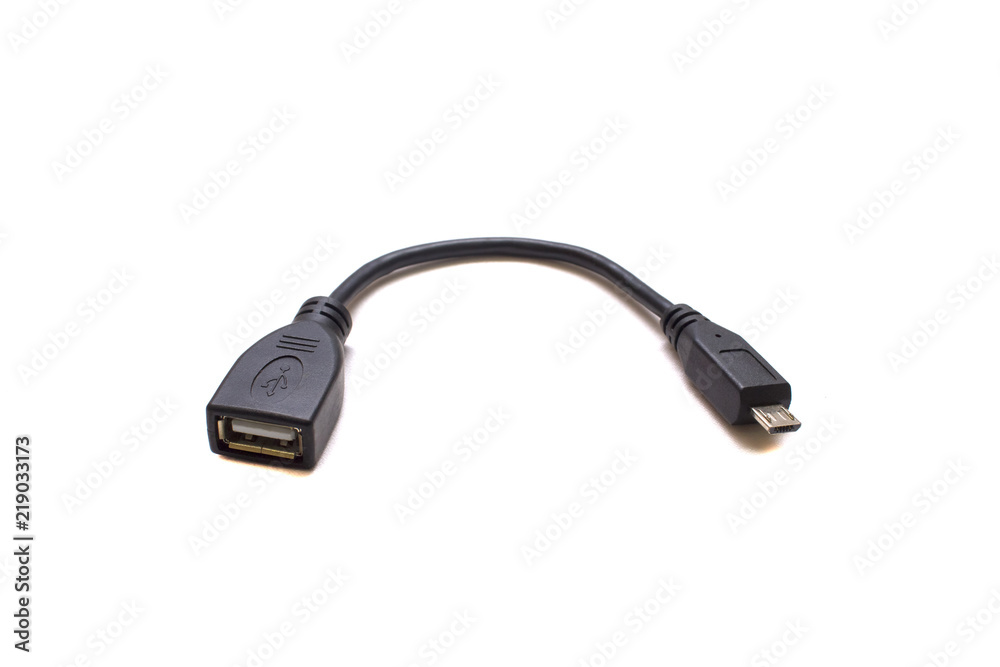 USB cable OTG cable on white isolated background USB cable OTG cable on white isolated background