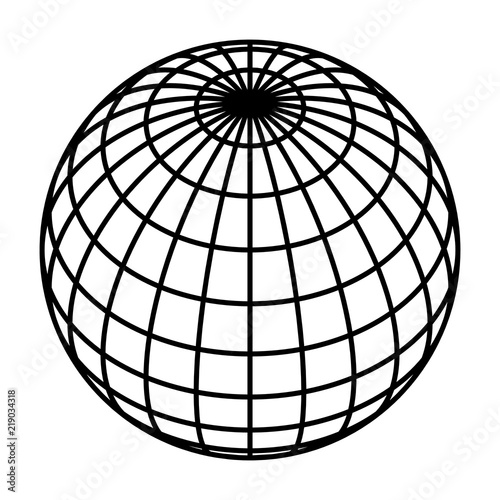 Earth planet globe grid of black thick meridians and parallels, or latitude and longitude. 3D vector illustration.