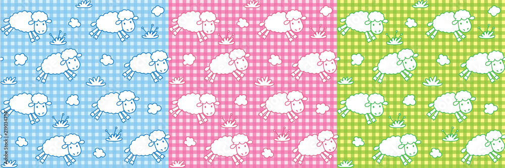 Seamless pattern set with funny sheeps and clouds Seamless pattern set with funny sheeps and clouds