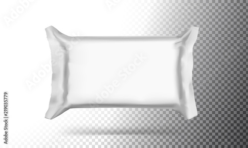 Realistic blank mockup of flow pack. Vector illustration on gray transparent background, ready and simple to use for your design. Quickly allow you to present your idea or the finished product. EPS10.