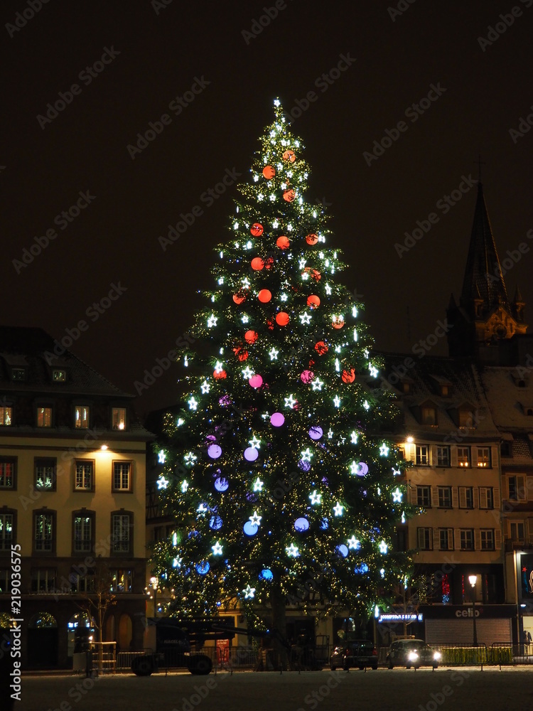 Christmas tree decorated with lights in Strasbourg