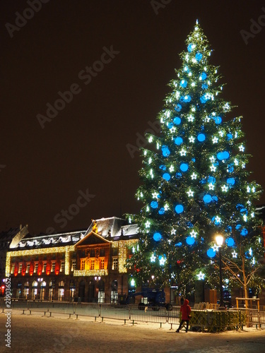 Christmas tree decorated with lights in Strasbourg
