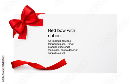 Paper sheet with a red ribbon and bow. Vector illustration, ready and simple to use for your design. It can be used for greetings, congratulations and etc. EPS10.