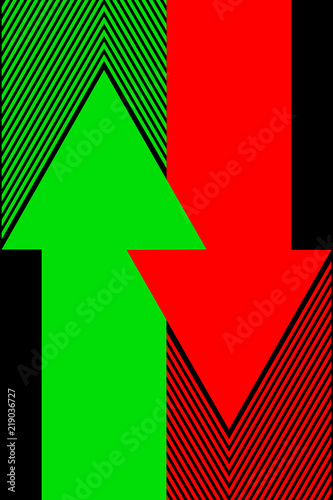 Красная и зеленая стрелки для указания направления движения. Векторная иллюстрация. photo