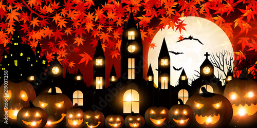 ハロウィン　秋　城　背景