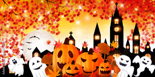 ハロウィン　秋　城　背景