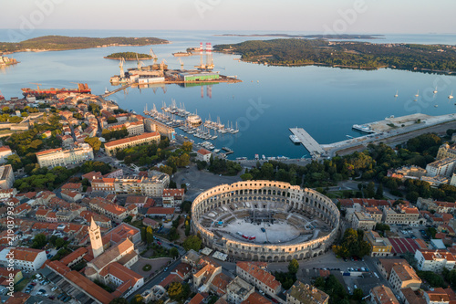 Roman Colosseum in Pula, Croatia at sunrise