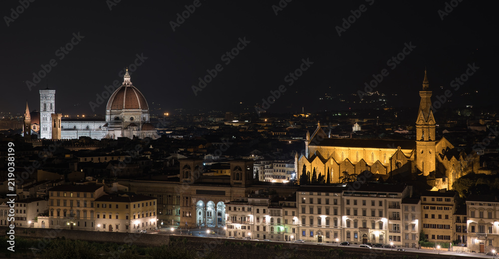 Night view from above of the city of Florence