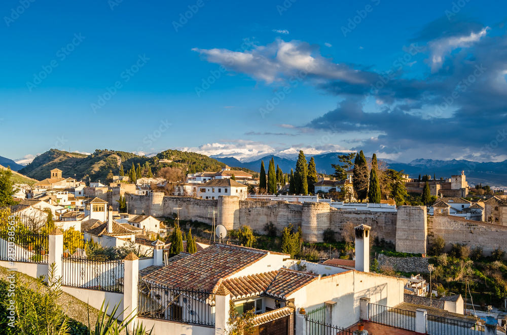 Cityscape at sunset of Granada, Spain