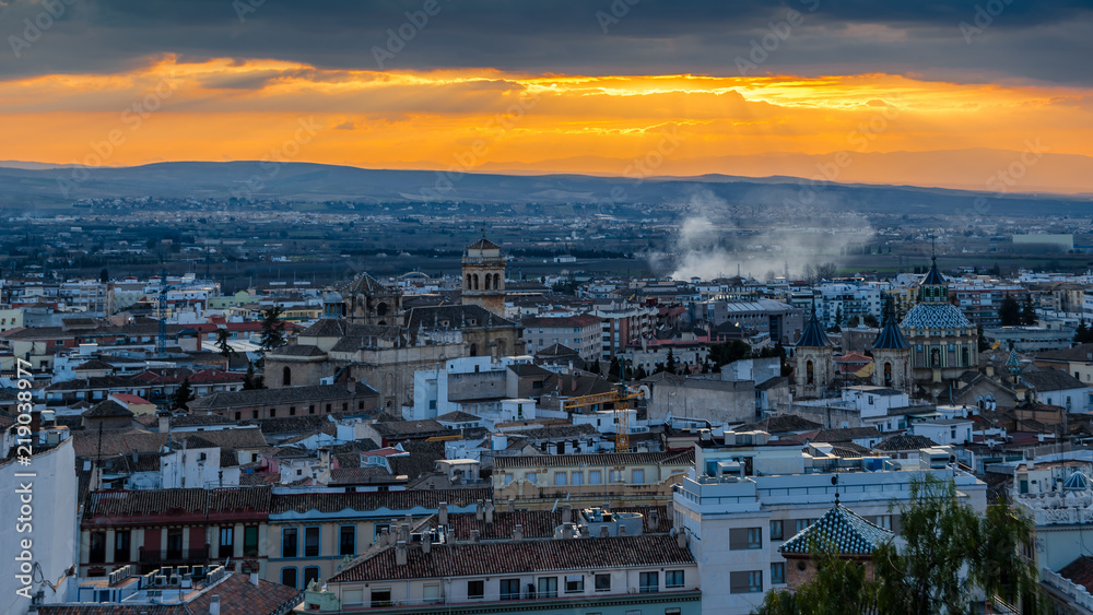 Cityscape at sunset of Granada, Spain