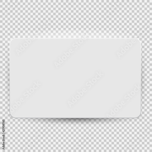 White blank credit or gift card model template top view with shadow isolated on transparent background. Vector Illustration