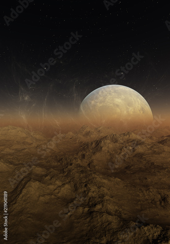 Fototapeta Naklejka Na Ścianę i Meble -  3d rendered Space Art: Alien Planet - A Fantasy Landscape