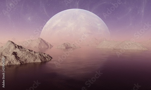 Fototapeta Naklejka Na Ścianę i Meble -  3d rendered Space Art: Alien Planet - A Fantasy Landscape
