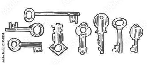 Vintage key vector set