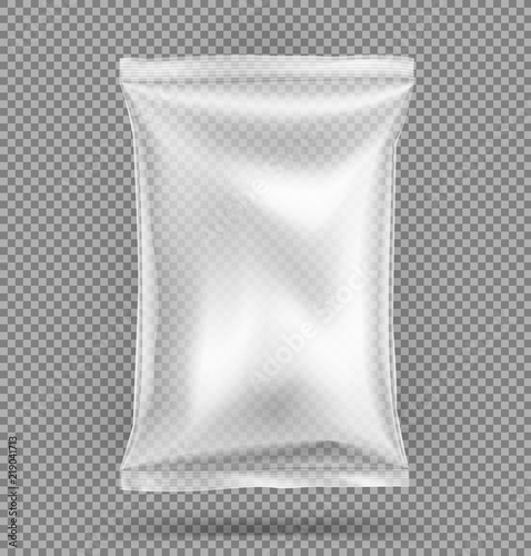 Transparent pillow bag. Vector illustration. Can be use for template your design, promo, adv. EPS10.