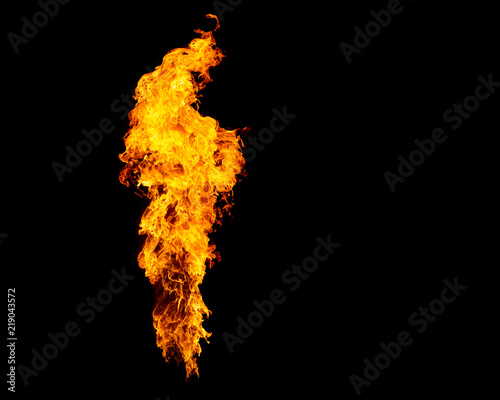 Isolated flame column. Narrow fire goes from flamethrower.