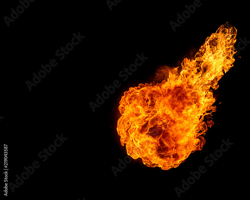 Fireball isolated on black, flame ball photo