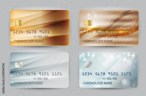 Gold and Silver Wave Bank Card blank model template top view with shadow isolated on transparent backgroundcollection set. Vector Illustration