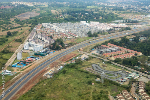 Aerial cityscape of Nairobi, Kenya, in an affluent district