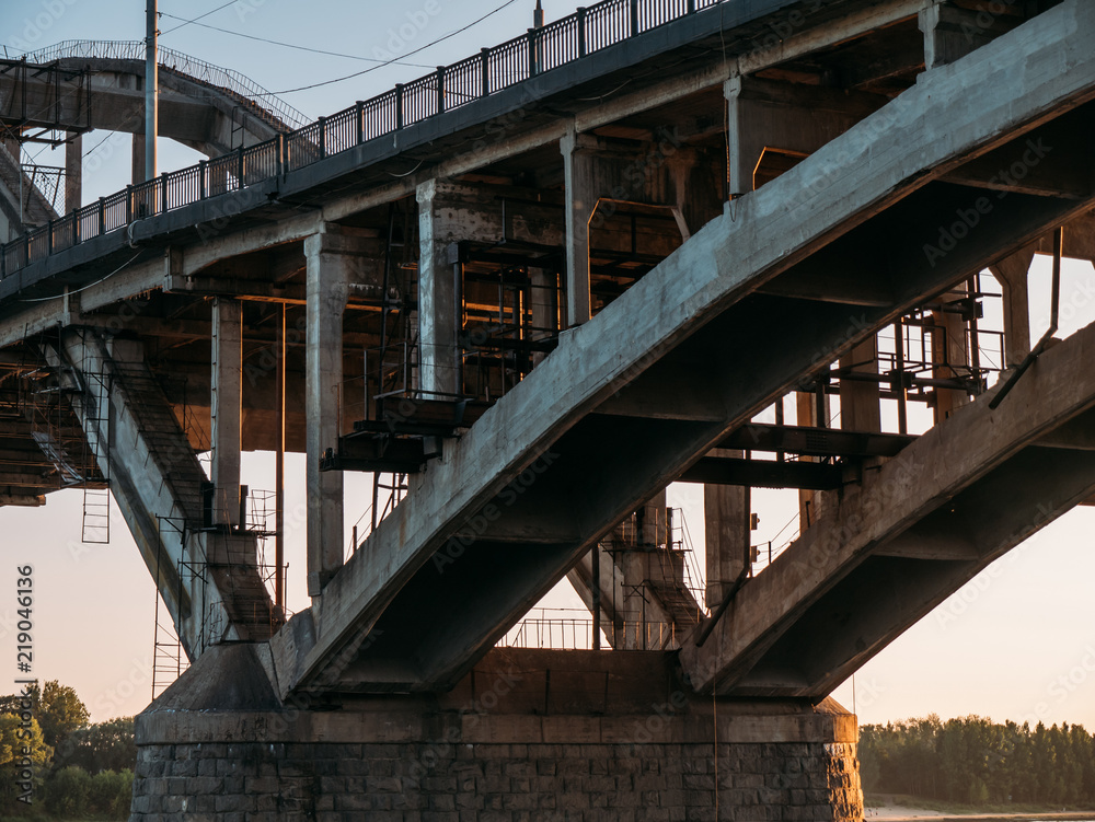 Fototapeta premium Close up of modern bridge construction, steel structure or metal