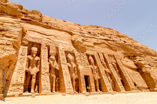 Abu Simbel, The Rock Temple in Nubia, Southern Egypt commemorating Pharaoh Ramesses II and his wife Queen Nefertari, Egypt