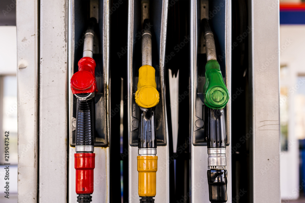 gas station the three colorful fuel pump column gas station the three colorful fuel pump column