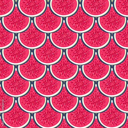 Seamless pattern with halves figs. Healthy dessert. Fruity repeating background. Hand drawn fruits. Exotic food. Wrapping, print on clothes, wallpaper, summer banner. Vector illustration, eps10