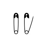 Open and closed black safety pin. Safety pin black isolated icon. 