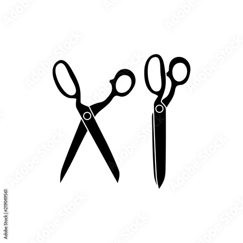 Open and closed black tailor scissors icons. Sewing retro scissors. Vintage scissors.