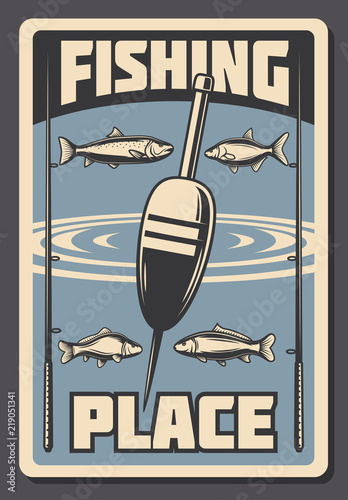 Sea fishing advertisement vector retro poster